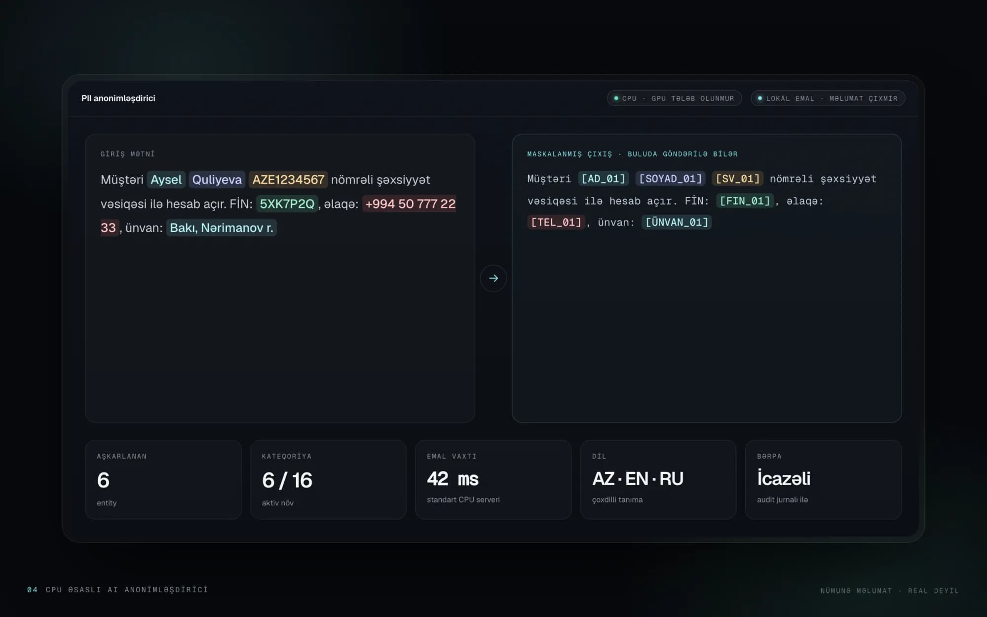 PII anonymizer detecting and masking personal data
