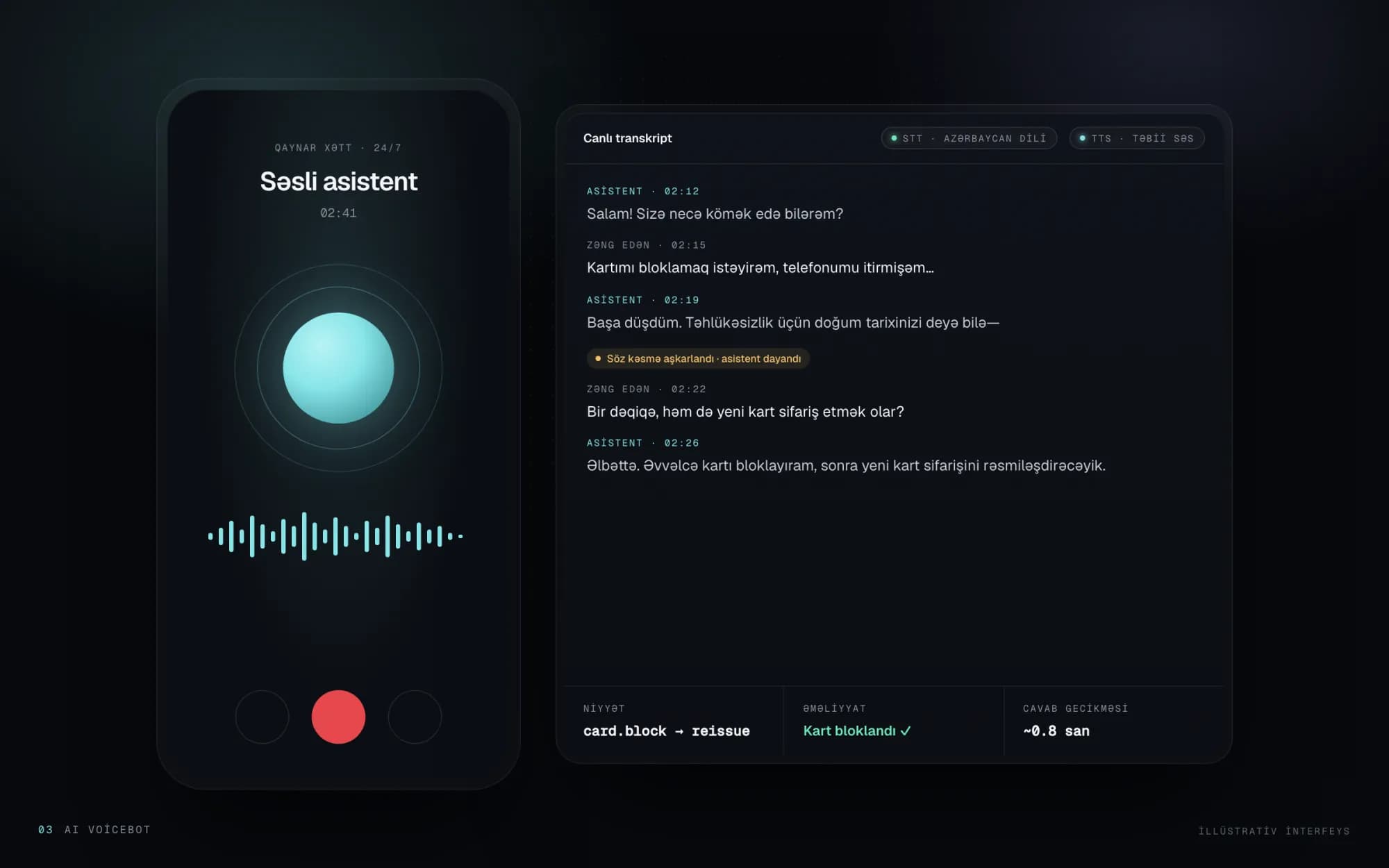 AI voicebot: Azərbaycan dilində canlı transkript, söz kəsmənin aşkarlanması və icra olunan əməliyyat